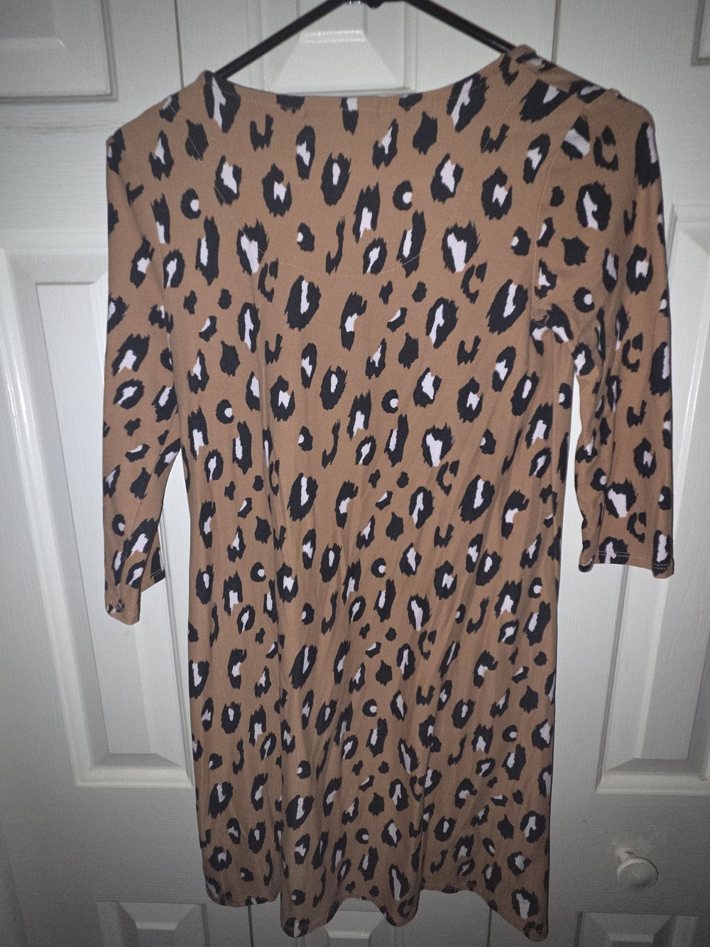 Girls' Tan Leopard Print Dress with 3/4 Sleeves